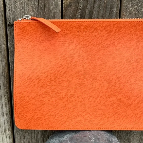 Everlane The Leather Zip Pouch Clutch Orange - Picture 2 of 15